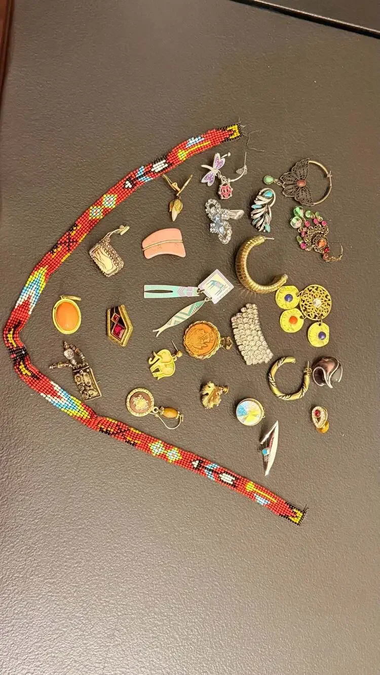 Vintage Mixed Assortment of Single Earrings and Beaded Band for Craft/Repurpose